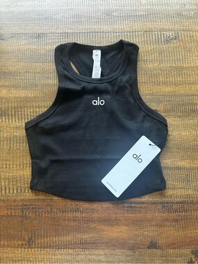 ALO Yoga Black Ribbed Cropped Racer Tank